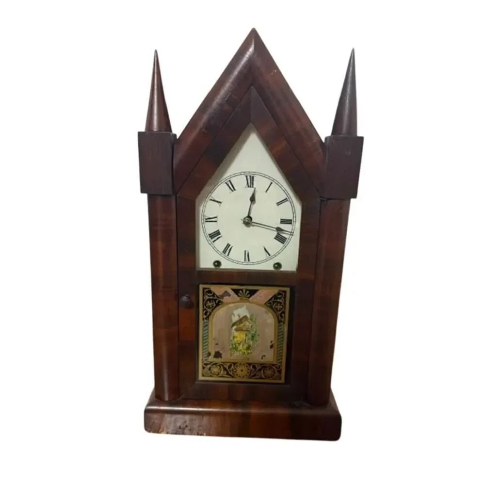 Antique 8 Day New Haven 30 Hour Wood Steeple Jerome & Co. Mantle Clock